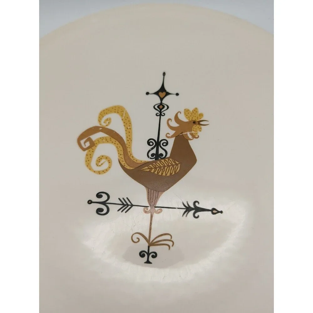 Weather Vane Edwin Knowles 10” Dinner Plates Set Of 3 Vintage MCM Retro Rooster